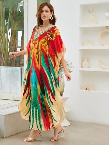 Image of NFVNKJ Women's Plus Size Beach Lounge Kaftan Maxi Dress Swimsuit Coverup for Women