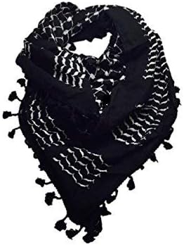 100% Cotton Fashion Dessert Arab Middle Eastern Keffiyeh Tactical Military Hatta Shemagh scarf (Black White)