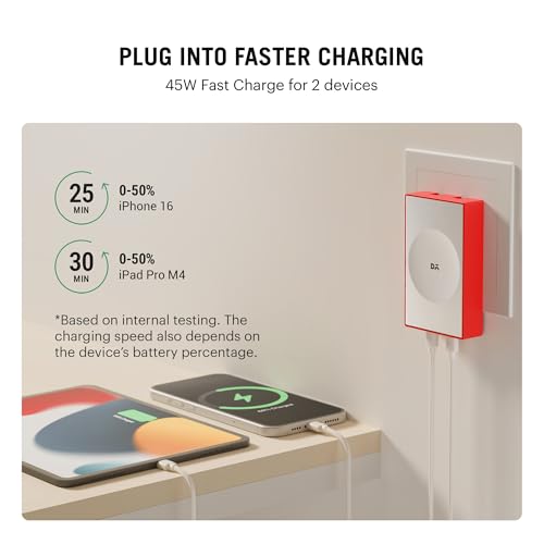 Image of DailyObjects POP 45W Wall Charger Adapter with Foldable Pins|USB-C Dual Port Power Output|Fast Charging|GaN5|Slim|Support iPhone 12 13 14 15 16 pro Max, Android,ipad,Samsung,oneplus|Lightweight-Red