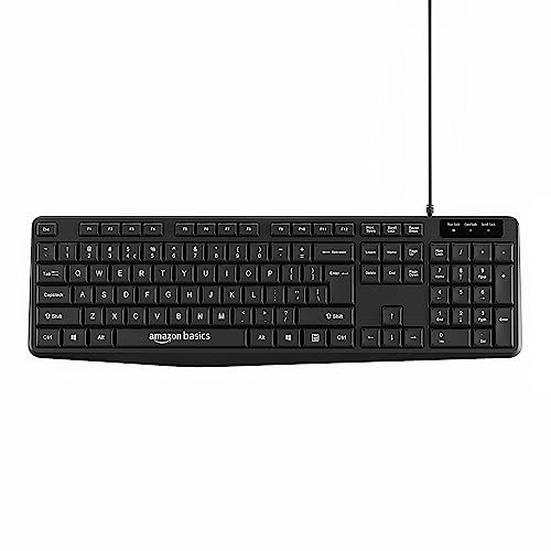 Amazon Basics Wired Keyboard with 104 Keys for Windows, Mac OS Computer