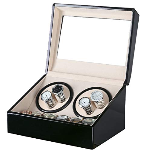 Enrollador de relojes automático 4+6 de madera y cuero negro 5