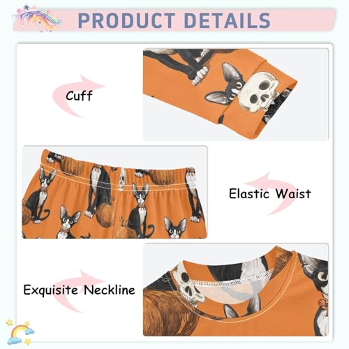 Fustylead Halloween Cornish Rex and Skull Pumpkin Cotton Pajamas, Snug Fit Long Sleeve Soft Sleepwear Pjs4