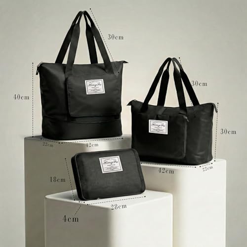 Image of CLAPONE 41 Litre Expandable Nylon Travel Bags for Women /Duffle Bags for Women Luggage /Foldable Vanity Travelling Handbags /Waterproof Hand Bag for Ladies Personal Items (Black)