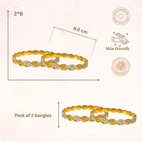 Image of ACCESSHER Traditional Gold-Tone Kada Bangles Set | Handcrafted Textured Bangle Jewellery Set for Gift | Stylish Bracelet Bangles for Women & Girls (Set Of 2)