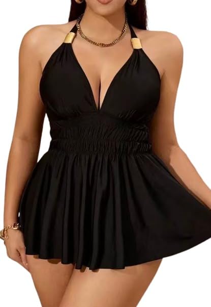 plus curvves Black Solid Tankini Set-picture-11
