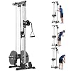 Wall Mount Cable Station for Home Gym, Space Saving LAT Pull Down Machine with 20 Positions Adjustable Pulley System, Cable Cross Over Machine for Fitness Equipment, Black