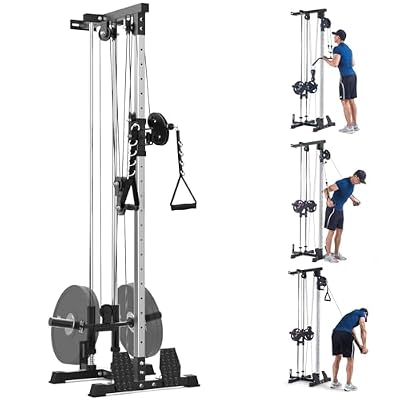 Wall Mount Cable Station for Home Gym, Space Saving LAT Pull Down Machine with 20 Positions Adjustable Pulley System, Cable Cross Over Machine for Fitness Equipment, Black