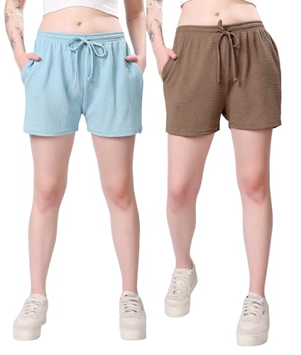 Image of London Hills Shorts for Women Textured Waffle Knit with Pockets for Gym, Sports, Running, Yoga, Cycling, Walk Casual Shorts Or Half Lower, Hot Pant, Half Trouser, Pack of 1, Pack of 2, Pack of 3