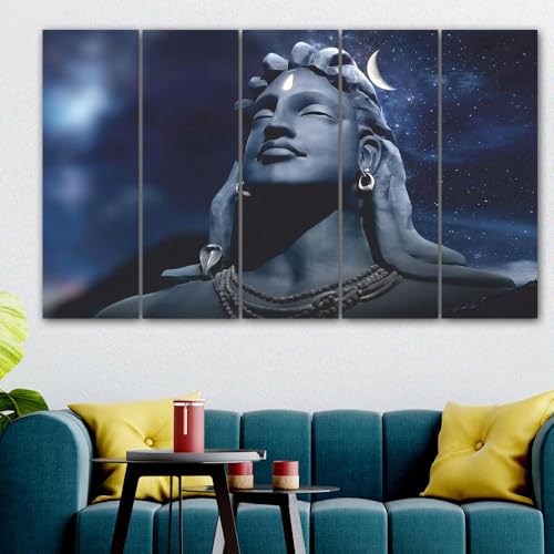 Image of Maxstone Adiyogi Shiva Shiv Meditating Wall Painting for Living Room, Bedroom, Office, Hotels,Drawing Room Wooden Framed Digital Painting (30x60 inch) M1400