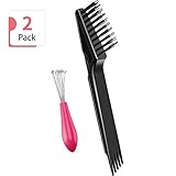 2 Pieces Hair Brush Cleaning Tool Comb Cleaning Brush Comb Cleaner Brush Hair Brush Cleaner Mini Hair Brush Remover for Removing Hair Dust Home and Salon Use (Pink Plastic Handle Rake)