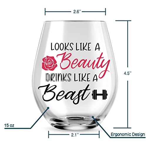 Agmdesign Looks Like A Beauty Like A Beast Wine Glass, With Funny Sayings, Funny Valentines Day Gifts For Her, Girlfriend, Wife, Mom Girls, Female, Friends, Coworkers #TOP1