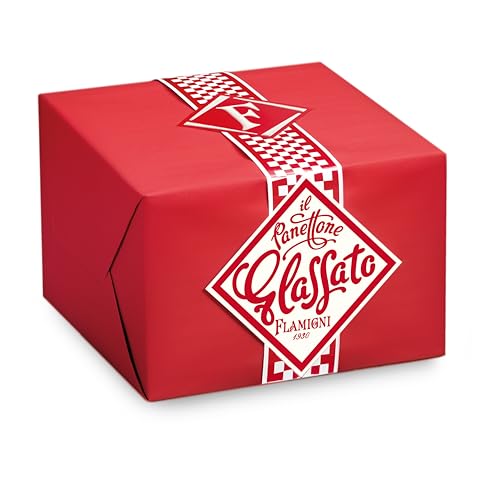 FLAMIGNI, Panettone Artigianale Glassato Tradizionale con Canditi d'Arance e Uvetta Sultanina, Glassato con Zucchero, Nocciole e Mandorle, Pacchetto con Nastro Ideale come Regalo di Natale, 1kg