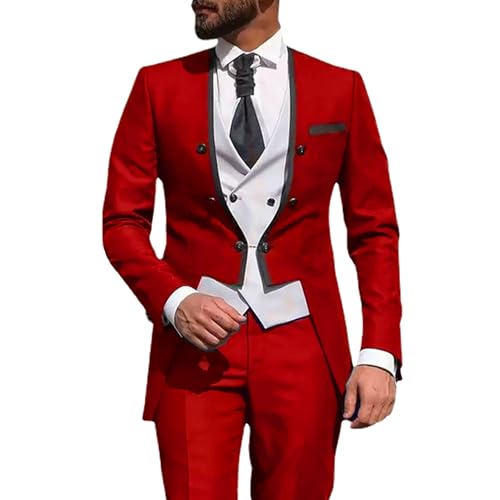 Men's 3 Piece Slim Fit Tuxedo Set 1 Button Solid Dress Suit Shawl Collar Jacket Vest & Trousers