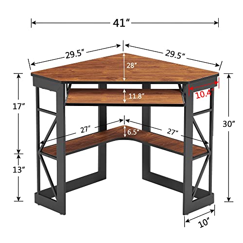 Vecelo CD03 Corner Computer Desk Writing Smooth Keyboard Tray & Storage Shelves,Compact Home Office Triangle Table thumb #1