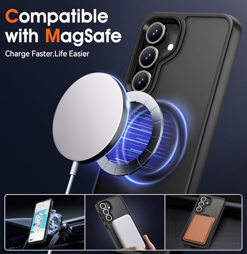 Image of Oterkin Magnetic for Samsung Galaxy S23 Case Matte, S23 Phone Case Compatible with MagSafe Frosted Translucent Shockproof Anti-Scratch Slim Fit Case Military Grade Protection (Black)