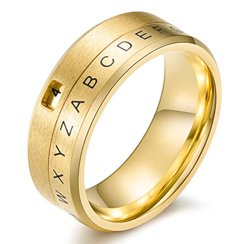 Bague Numérotée Rotative en Acier Au Titane pour Hommes Et Femmes, Bague Lettre 8MM Bijoux Punk À Réglage Fin,d'or,10
