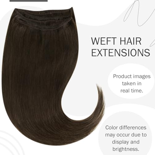 Hetto Weft Hair Extensions Real Human Hair Chocolate Brown 22 Inch 100g, Invisible Sew in Weft Hair Extensions - Image 2