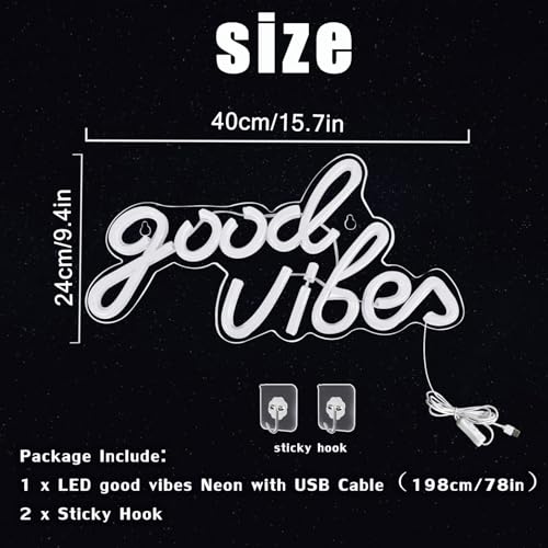 Image of Good Vibes Neon Sign White Good Vibes Neon Lights USB Operated Aesthetic LED Signs for Bedroom Wall Decor Birthday Party Wedding Salon Bar Home Girl Cave