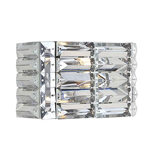 Image of JONATHAN Y 10 inch Chrome Modern Crystal Vanity Light, LED Bathroom Wall Sconce, 1-Light Fixture for Mirror, Glam Lighting with Clear Crystal Shade, Art Deco Makeup Wall Lamp JYL7538A
