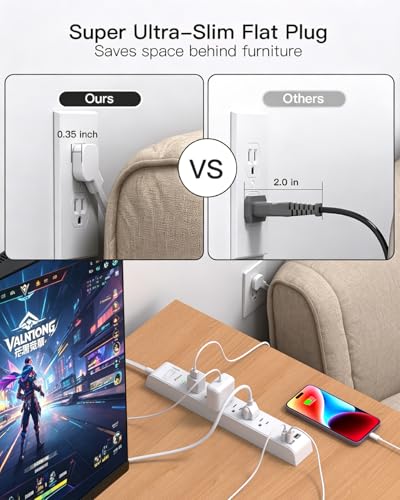 Image of 2 Pack Extension Cord 15FT, Power Strip Surge Protector with 6 Outlets and 4 USB Ports (2 USB C), Flat Plug Overload Protection, Extension Cord with Multiple Outlets, Wall Mount for Home Dorm College