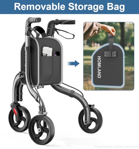 Image of HOMLAND Foldable 3 Wheel Walkers for Seniors, Lightweight Aluminum Frame