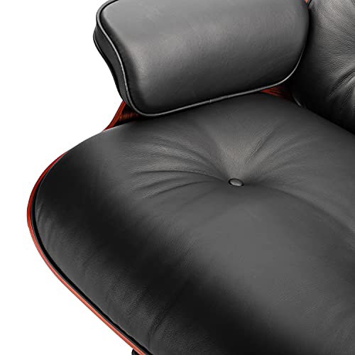 image for ENZEES Top Black Grain Leather, Mid Century Chaise Lounge Chair and Ot