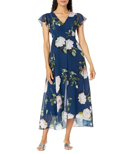 Adrianna Papell Women's Floral Printed Jumpsuit Dress, Navy Multi, 8