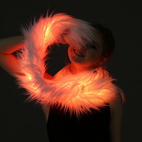JIRUIWENLed Scarf Light Up Boa Glow Fur Scarf Burning Man Costume Led Outfit Clothing Fashion Buner Style, White