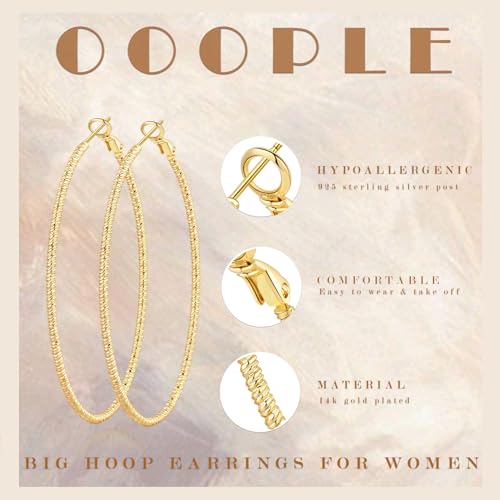 OOOPEL Gold Hoops Earrings for Women, 14k Real Gold Plated Big Earring Hoops Lightweight Earrings Hypoallergenic Large Sterling Silver Hoop Earring for Women 30MM 40MM 50MM 60MM3