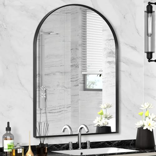 Minuover 24" x 32" Black Arched Mirror, Arch Wall Mirror,