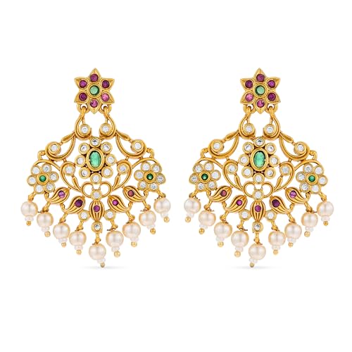 Image of Rubans Chandbali Earrings Gold Plated Traditional Pearl Detailed Jewellery Gift for Women & Girls