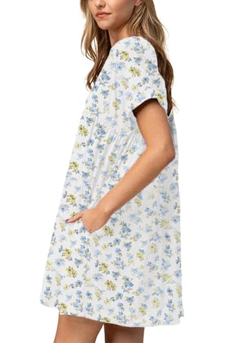 Image of Jayscreate Women's Baby Doll Dress Summer Casual Tunic Pleated Flowy Swing Short Sleeve Black V Neck Mini Dress