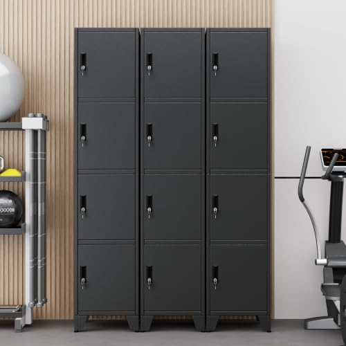 Image of PAOFIN Metal Tall Narrow Storage Lock Cabinet | Metal Filing Cabinets with 4 Locker Drawers for Home Office, Bathroom, Living Room, Dinning Room (Black)