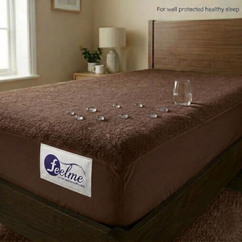 Image of Feelme Mattress Protector Single Bed Waterproof Mattress Cover for Single Bed 72x48 inch / 6x4 feet Coffee