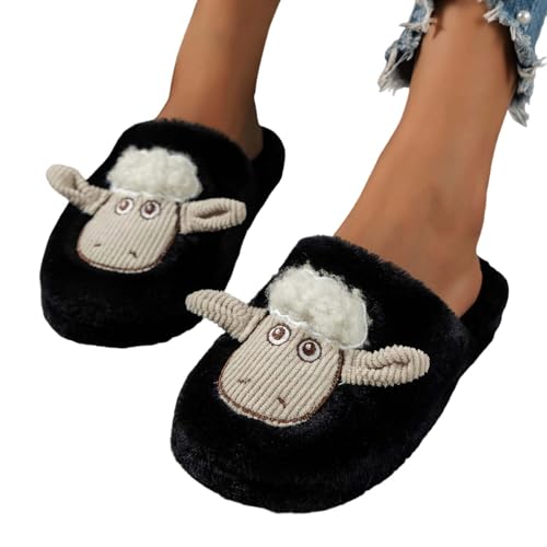 Womens Slippers Warm Plush Flat Sole Non Slip Bedroom Shoes Cozy House Shoes Cartoon Design Winter Home Slippers3