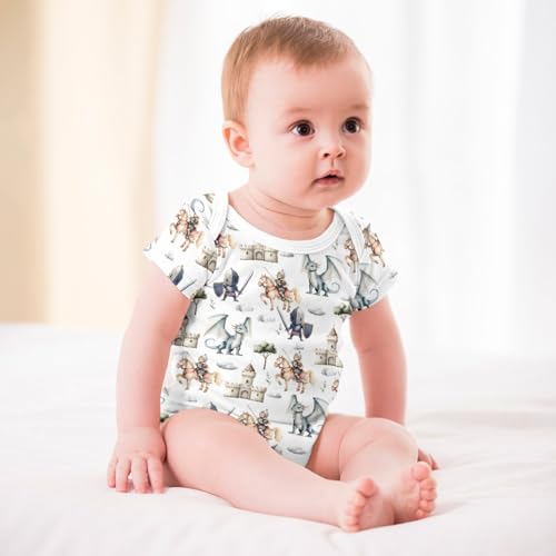 Cute Dragon Castle Knight Horse Baby Bodysuits Fairytale Dragons Trees Leaves Cloud Clothes4