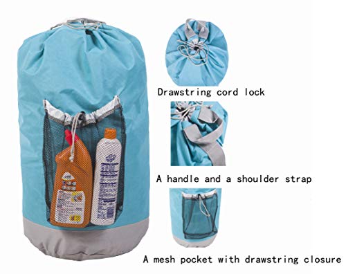 Amelitory Large Backpack Laundry Bag With A Strong Shoulder Strap Storage Bag Drawstring Closure Lake Blue #TOP2