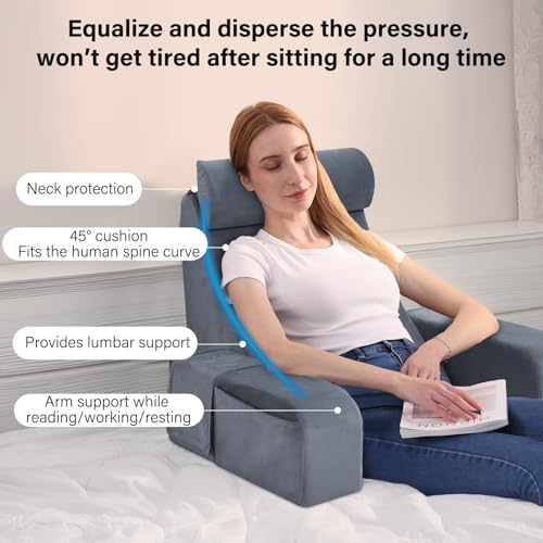 ENITYA Reading Pillow for Kids/Teens/Adults, 17" Back Pillow for Bed Sitting up, Bed Rest Pillow with Arms, Back Support Pillow for Watching TV/Reading/Resting, Dorm Room Essentials, Standard (Grey)