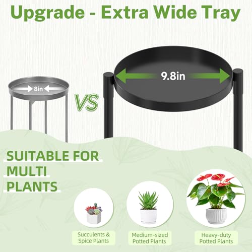 Image of iDavosic.ly 3 Tier Large Plant Stand Indoor with 10 Inch Wide Tray, Tiered Corner Metal Outdoor Flower Display Holder Shelf, Folding Tall Rack for Patio Porch Living Room, Modern Black