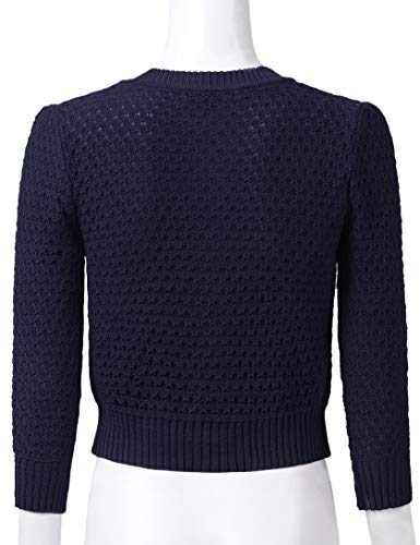 Women's 3/4 Sleeve Crew Neck Button Down Cotton Knit Cropped Cardigan Sweater (S-3XL)4