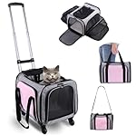 Pet Carrier Airline Approved on Wheels - Two Sided Expandable Cat Soft Carrier for Puppy and Cats Under 26lbs, Rolling Cat Carrier for Airplane, Camping, Outdoor