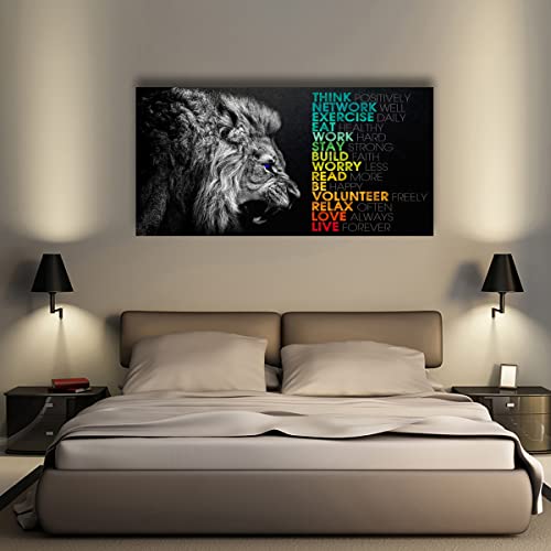 Image of Animal Lion Canvas Wall Art Motivational Inspirational Quotes Picture Canvas Prints with Frame, Wall Art Decorative