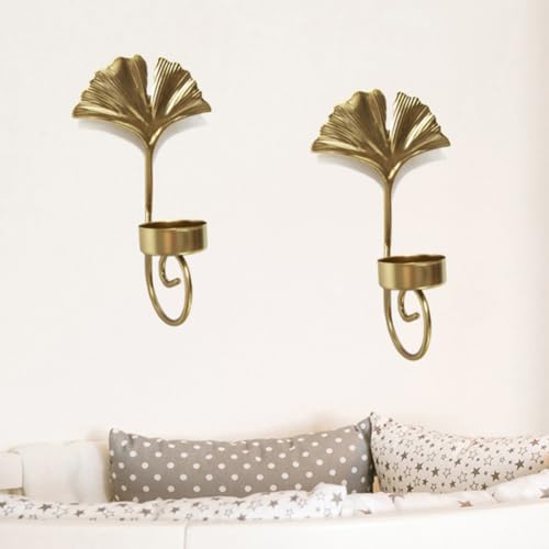 Candelabros de pared dorados de hierro en forma de hoja para iluminar con elegancia retro 8