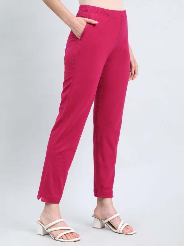 Image of GO COLORS Soft Cotton Stretch Kurti Pants Full Length for Women| Breathable, Mid Rise