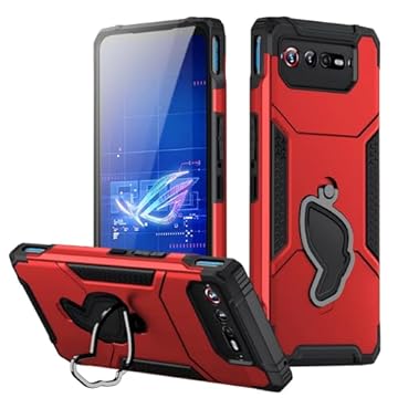 Fanbiya Armor Capa para ASUS ROG Phone 6, 6 Pro Case com Kickstand e protetor de câmera, 360 ° Full Body Protection Rugged Shockproof Case com vidro temperado, Vermelho