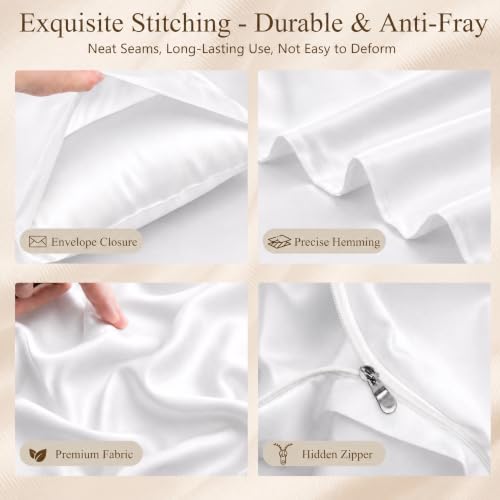 Vikase Full Duvet Cover Set 3 Pieces, 100% Organic Viscose derived from Bamboo, Luxuriously Soft & Cooling, 1 Duvet Cover and 2 Pillowcases, 80" x 90"(Full, White) by Vikase - Used condition - Image 4