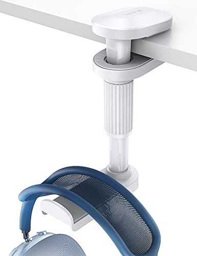 Image of Lamicall Headphone Stand, Headset Holder - [2025 Upgarded] 360 Rotating Headphone Hanger, Earphone Holder Hook Mount Clamp Under Desk for Airpods Max, Sennheiser, More, White