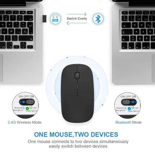 Rechargeable Wireless Bluetooth Mouse for MacBook Pro Wireless Bluetooth Mouse for Mac Laptop MacBook Air Windows Notebook MacBook (Silver) by Generic - Image 6