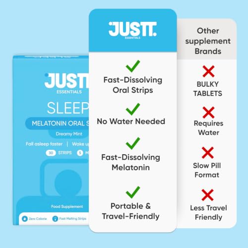 Image of JUSTT ESSENTIALS Sleep Melatonin Oral Strips | Melts Into Restful Sleep | Dreamy Mint Flavour | 5mg | Bedtime Wellness | Vegan Sugar Free | 30 Strips