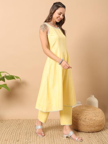 Image of FIORRA Women's Cotton Kurta Pant With Dupatta Set